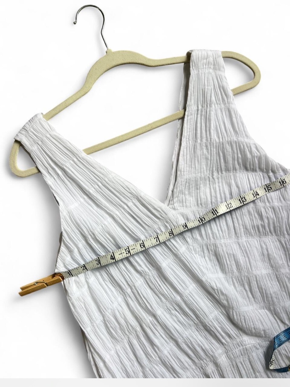 FRAME Savannah Shirred Poplin Crinkle V-Neck Asymmetrical Maxi White Dress Med - Picture 5 of 9